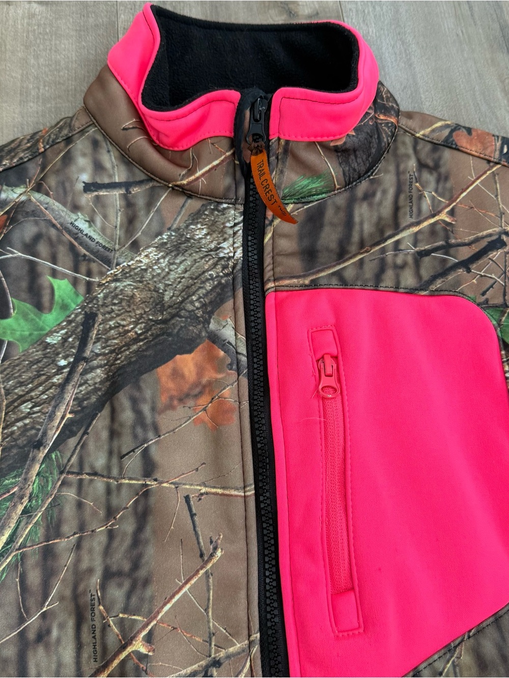 Trail Crest Full Zip Camo Jacket Fleece Lined W Lg Pink Highland Forest Hunting